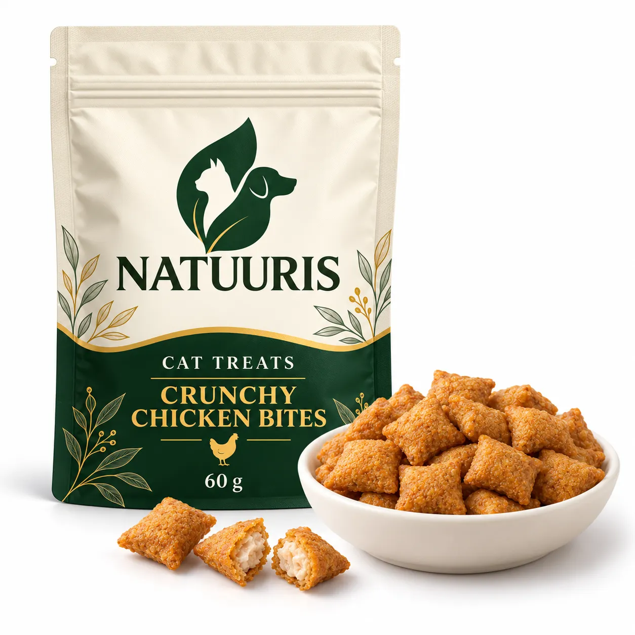 NATUURIS Cat — toyuqlu xırtıldayan mükafat, 60 q — qida və qablaşdırma birlikdə