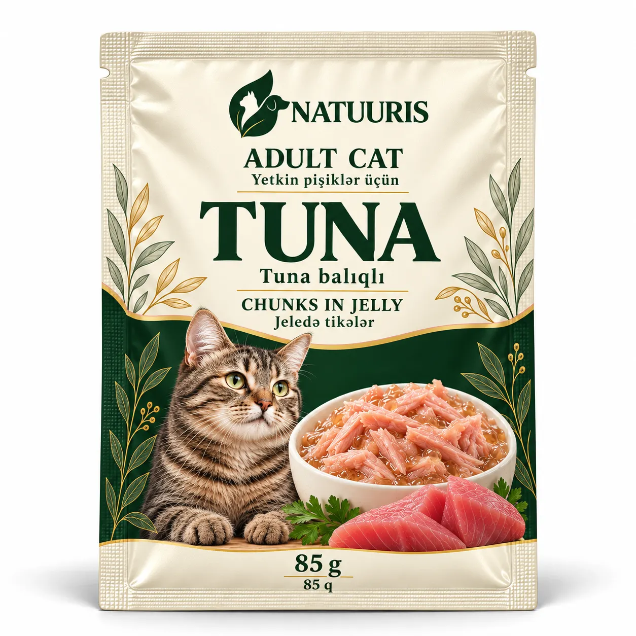 NATUURIS Cat — jeledə tuna balıqlı tikələr, 85 q — qablaşdırma