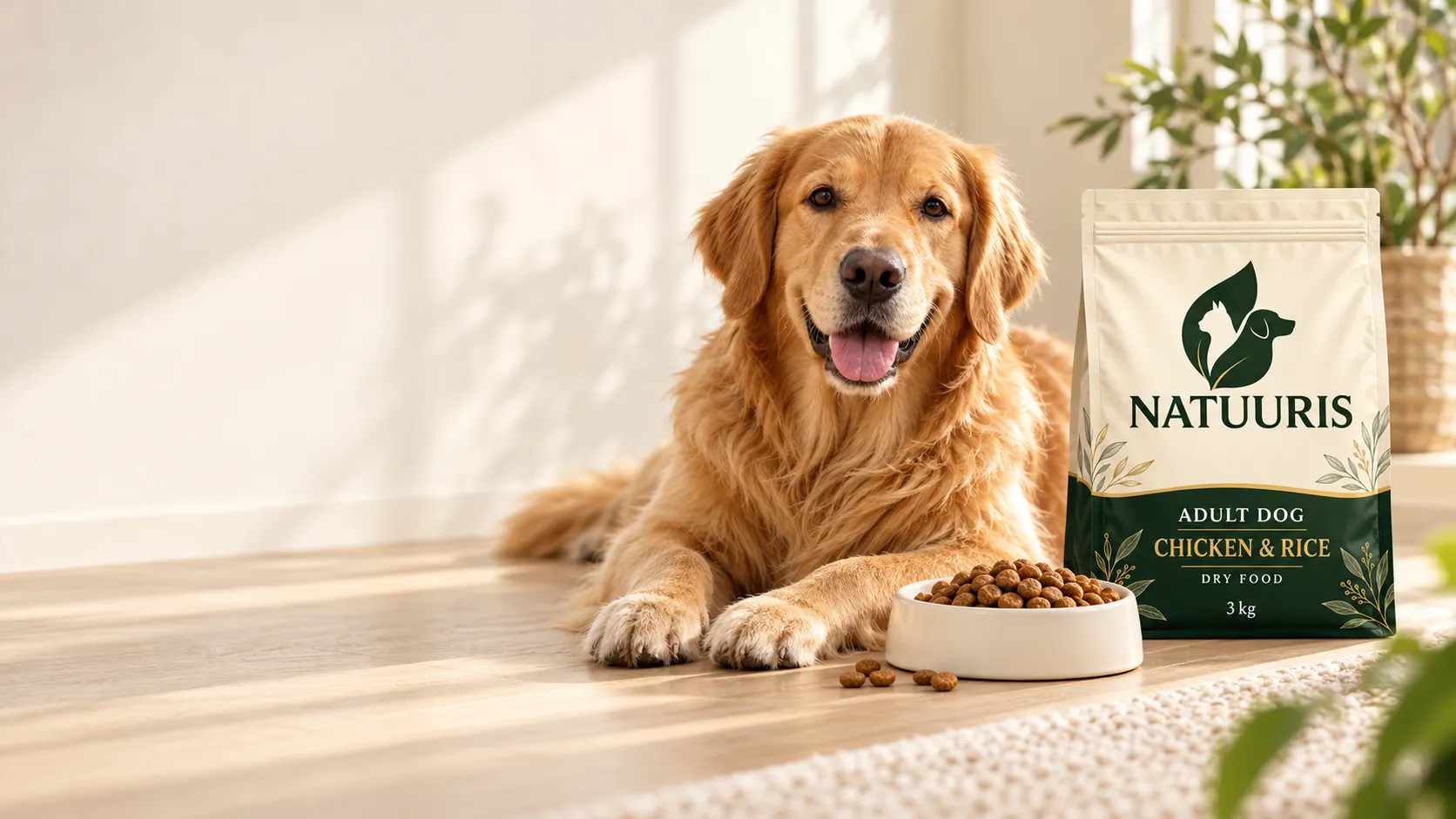 A dog with NATUURIS dog food