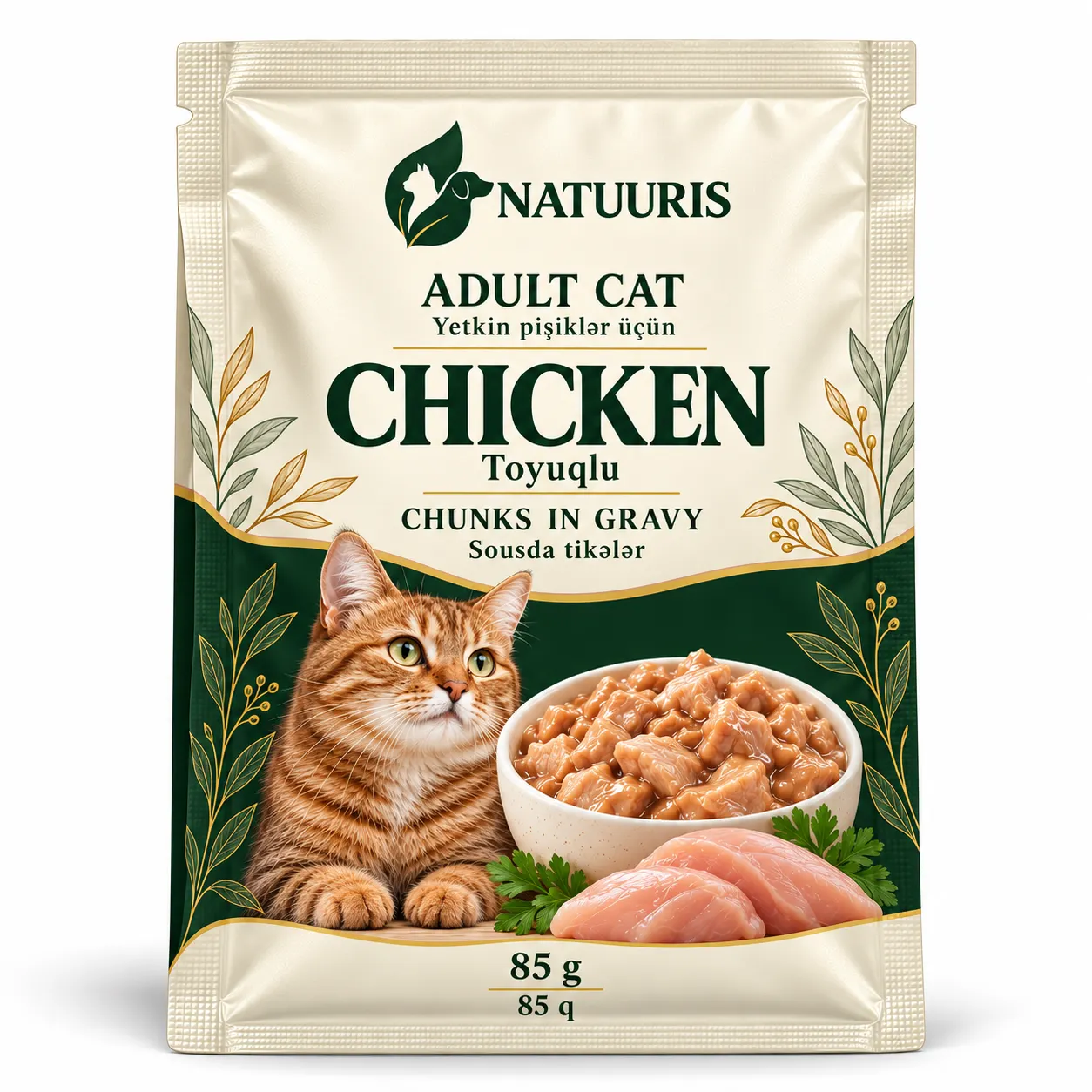 NATUURIS Cat — sousda toyuqlu tikələr, 85 q — qablaşdırma