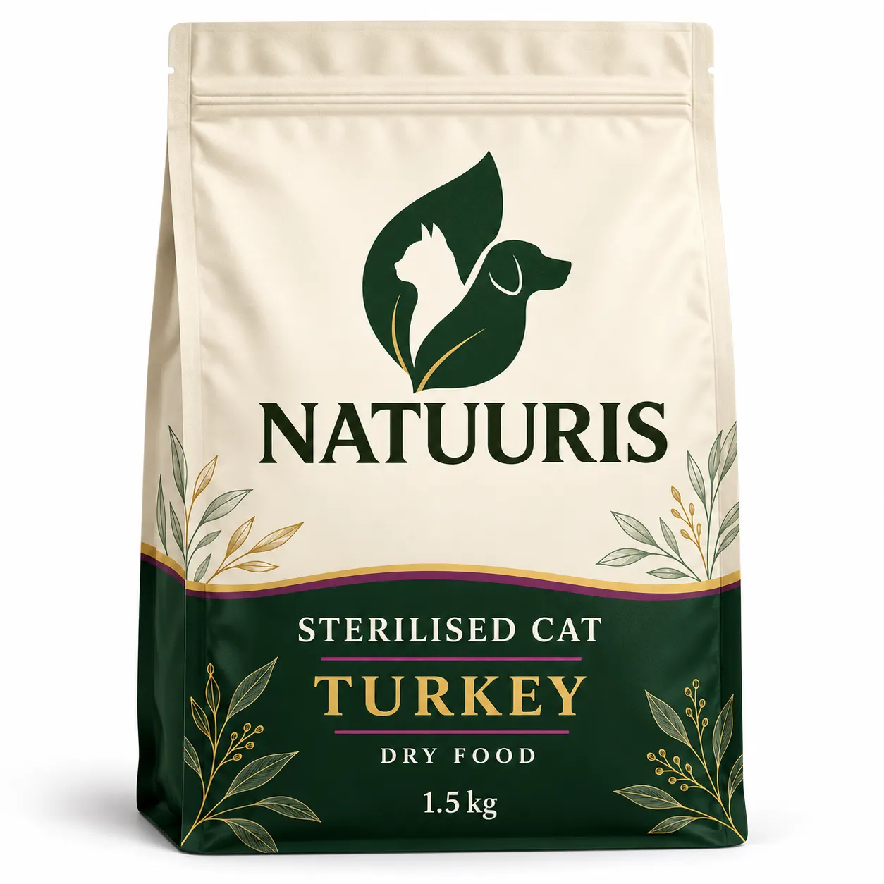 NATUURIS Sterilised Cat — hinduşkalı quru yem, 1,5 kq — əvvəlki qablaşdırma