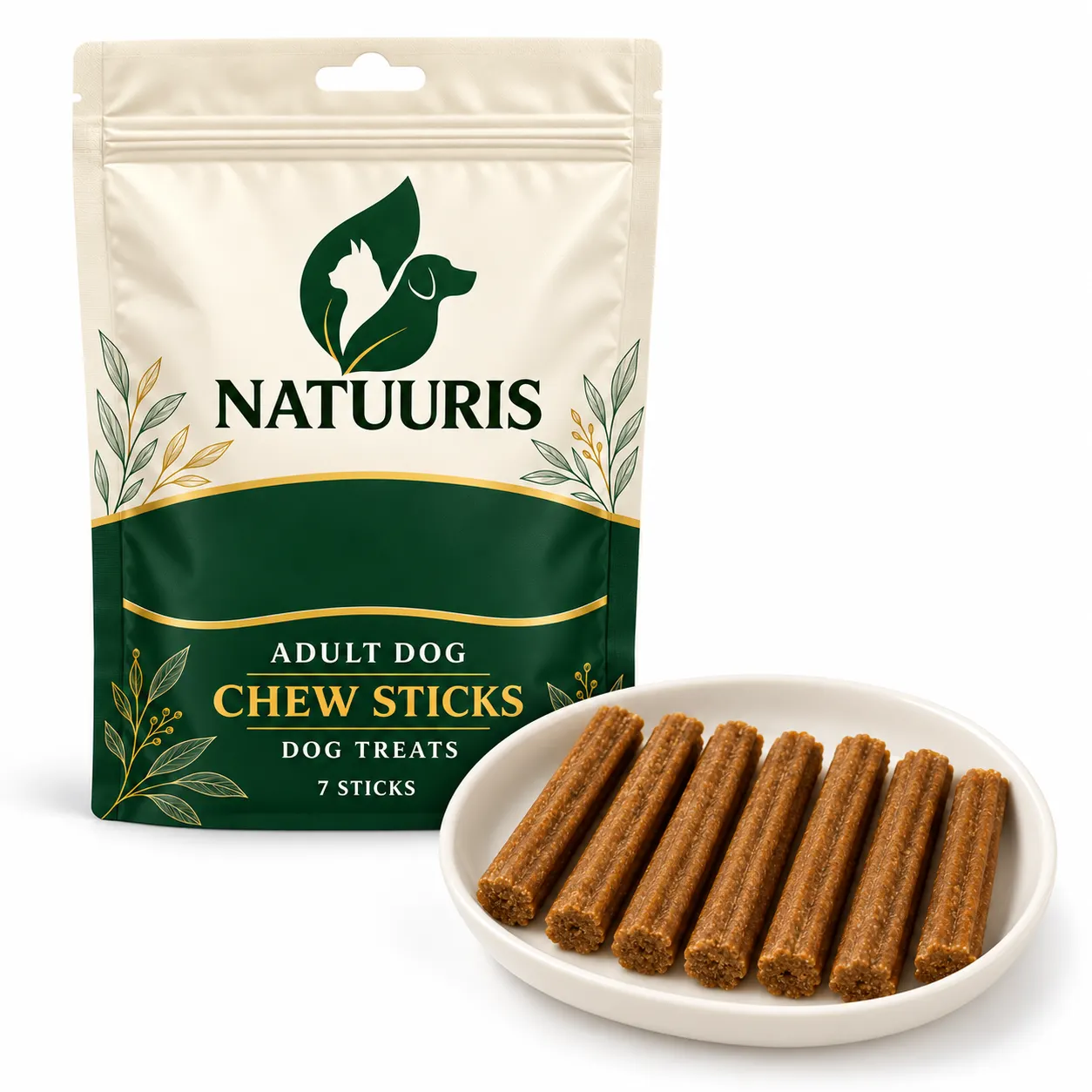 NATUURIS Dog — çeynəmə çubuqları, 7 ədəd — qida və qablaşdırma birlikdə