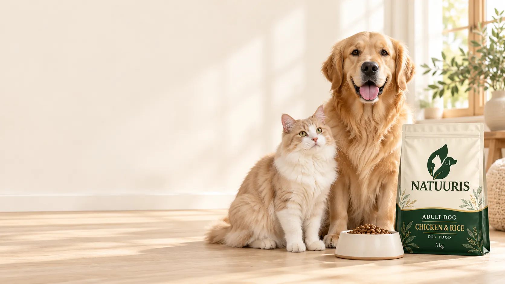 A cat and dog with the NATUURIS food collection
