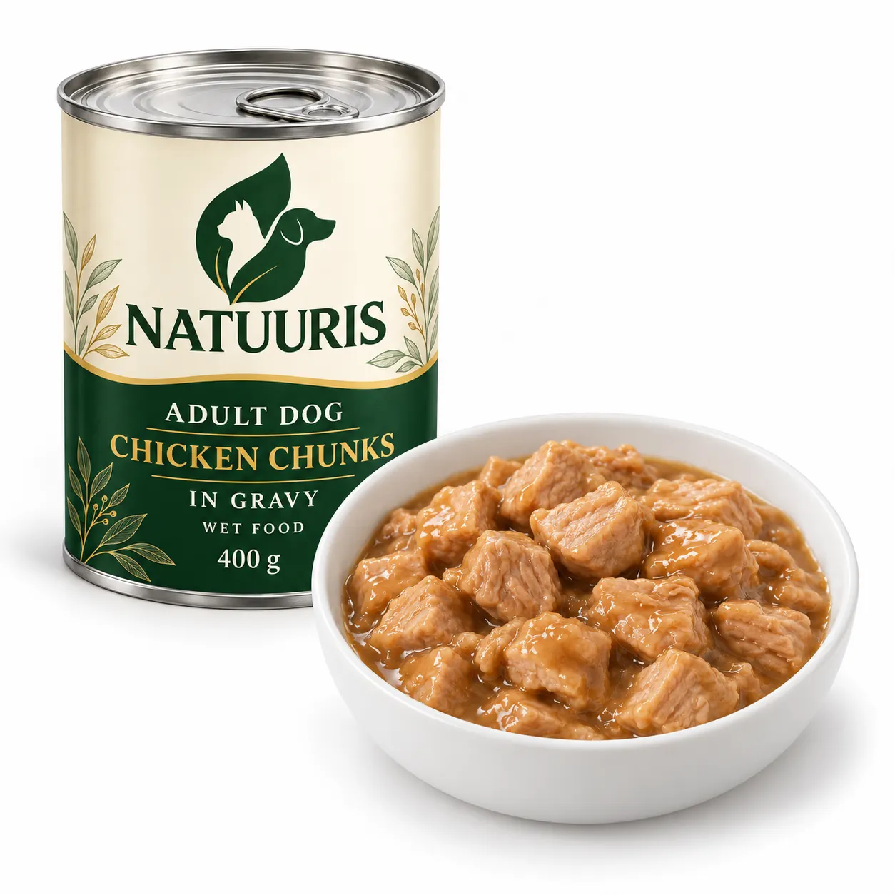 NATUURIS Dog — sousda toyuqlu tikələr, 400 q — qida və qablaşdırma birlikdə
