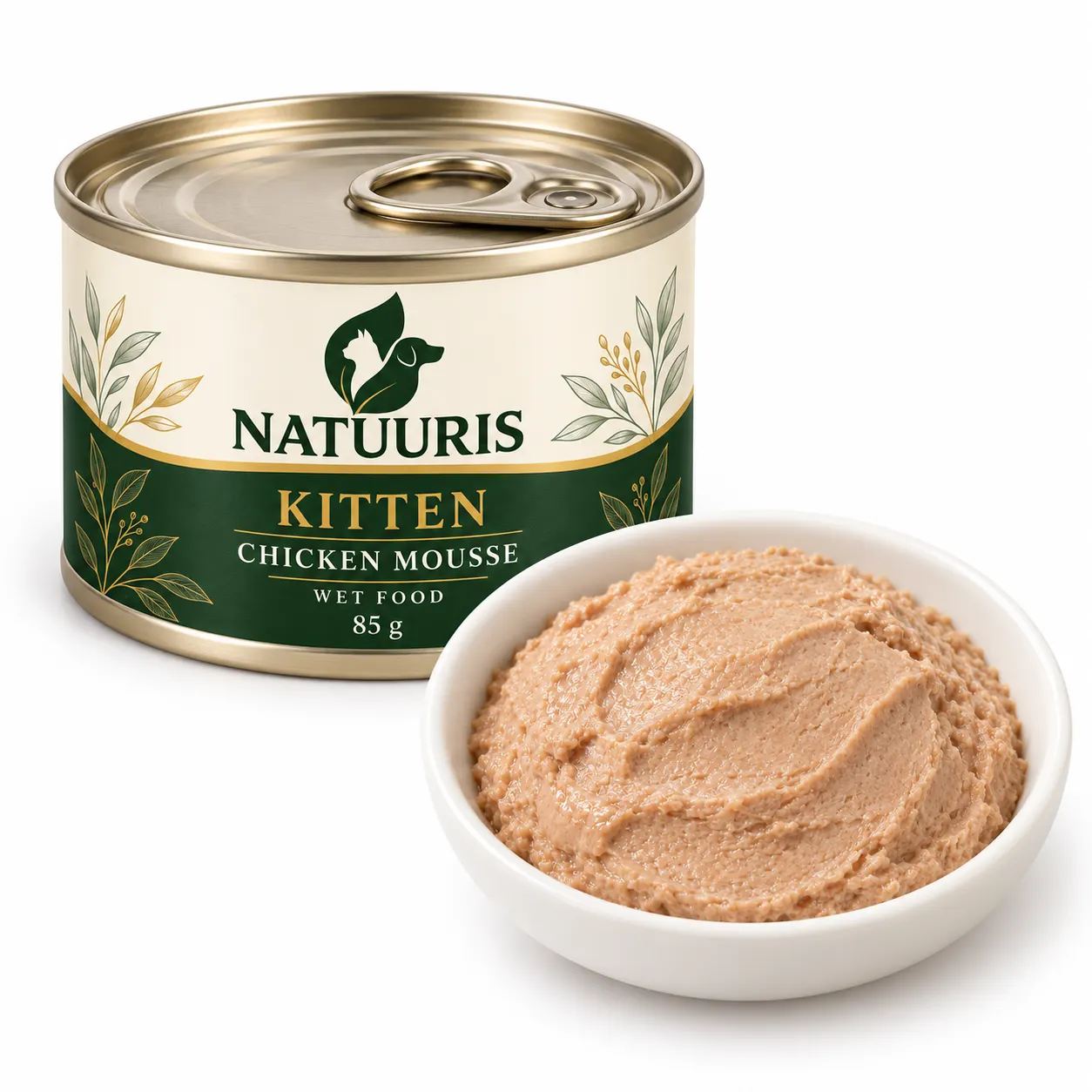 NATUURIS Kitten — toyuqlu muss, 85 q — qida və qablaşdırma birlikdə