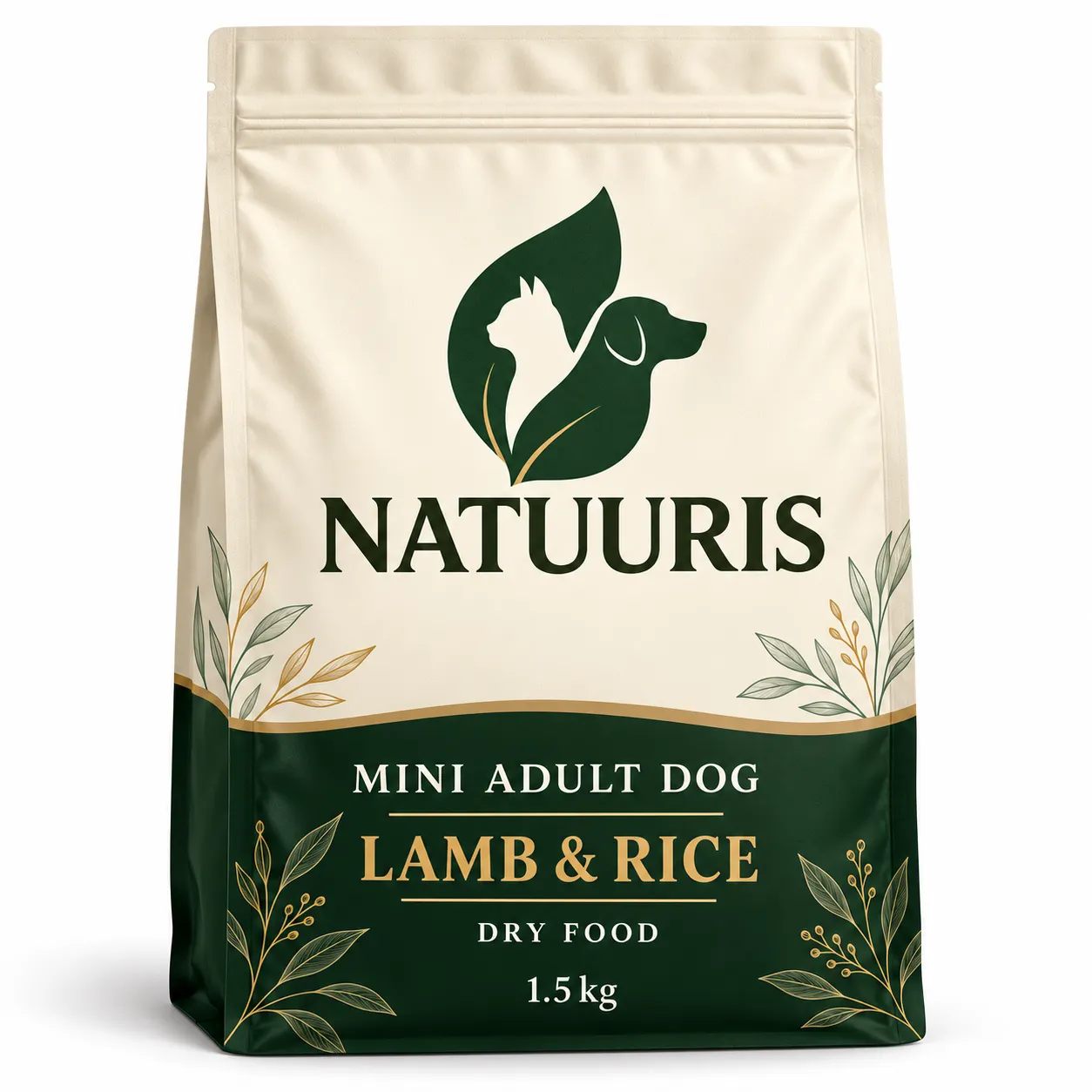 NATUURIS Mini Adult — quzu əti və düyülü quru yem, 1,5 kq — əvvəlki qablaşdırma