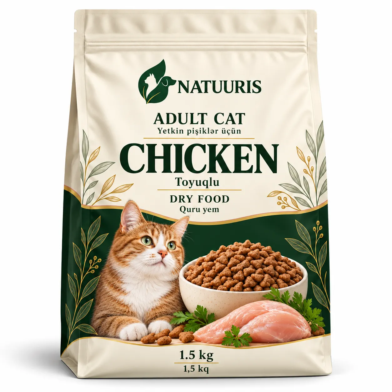 NATUURIS Adult Cat — toyuqlu quru yem, 1,5 kq — qablaşdırma