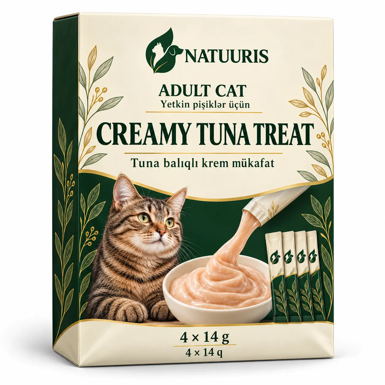 NATUURIS Cat — tuna balıqlı krem mükafat, 4 × 14 q — qablaşdırma