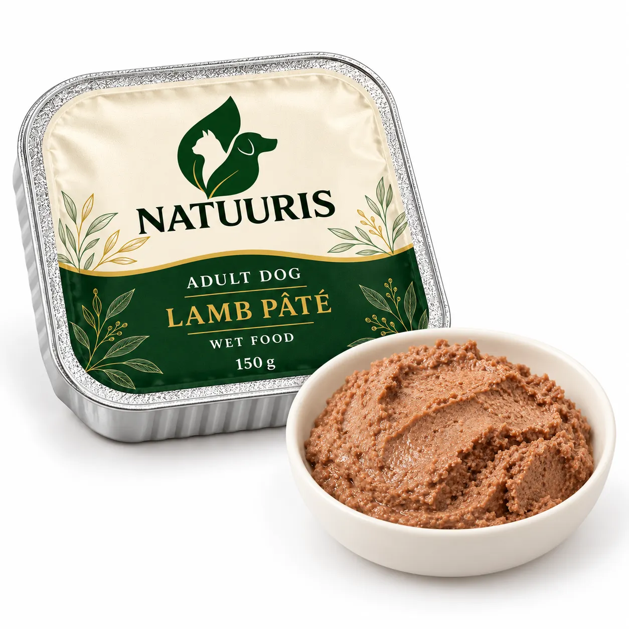 NATUURIS Dog — quzu ətli paştet, 150 q — qida və qablaşdırma birlikdə