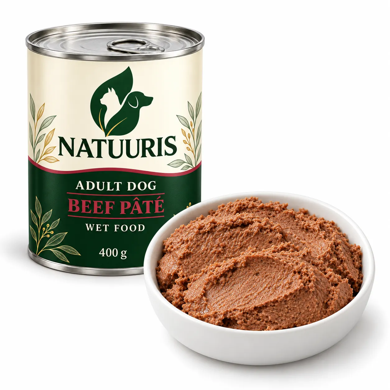 NATUURIS Dog — mal ətli paştet, 400 q — qida və qablaşdırma birlikdə